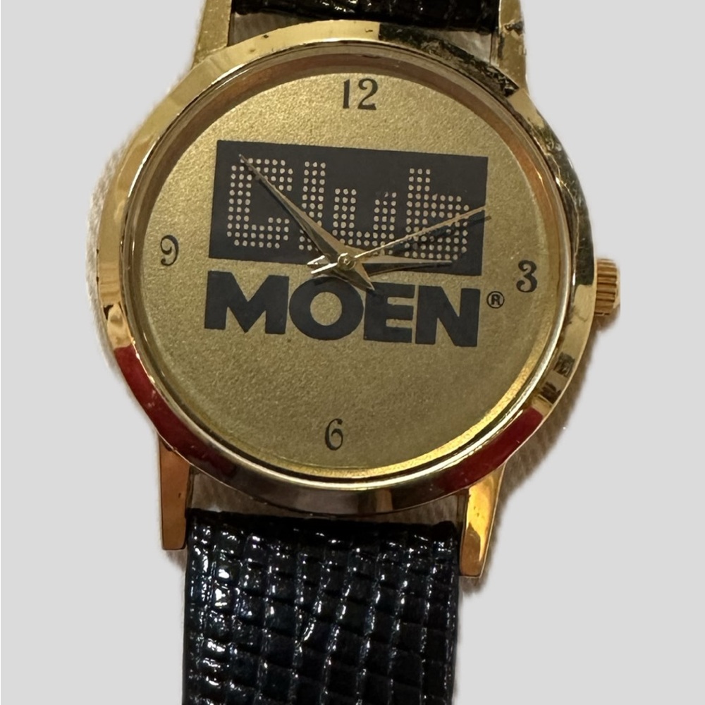 Moen Gold Dial Watch with Black leather Strap